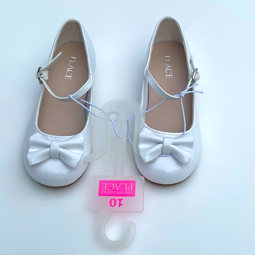 🎄Toddler Girl Bow Low Heel Shoes - White Size 10